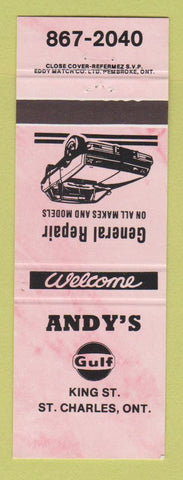 Matchbook Cover - Gulf oil gas Andy's ST Charles ON PINK