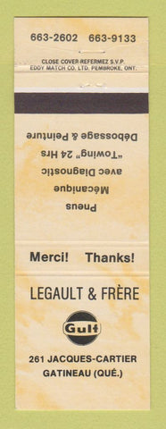 Matchbook Cover - Gulf oil gas Legault & Frere Gatineau QC