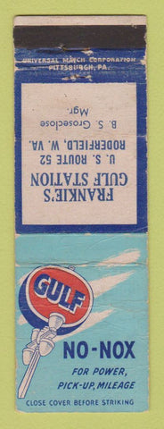 Matchbook Cover - Gulf oil gas Frankei's Roderfield WV WORN