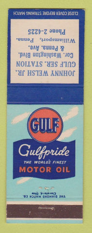 Matchbook Cover - Gulf oil gas Johnny Welsh Williamsport PA