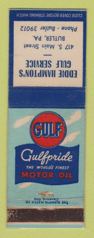 Matchbook Cover - Gulf oil gas Eddie Hampton's Butler PA LAMINATED