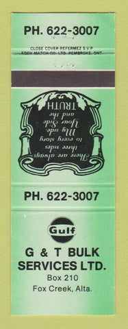 Matchbook Cover - Gulf oil gas G&T Fox Creek AB