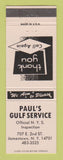 Matchbook Cover - Gulf oil gas Paul's Jamestown NY PEACH