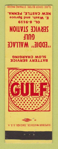 Matchbook Cover - Gulf oil gas Eddie Wallace New Castle PA