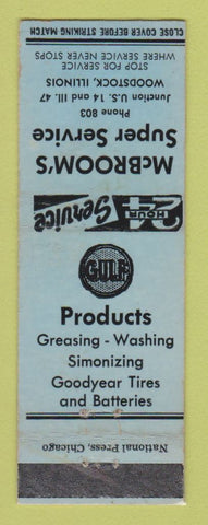 Matchbook Cover - Gulf oil gas McBroom's Woodstock IL LAMINATED