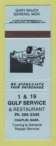 Matchbook Cover - Gulf oil gas 1 & 19 Service Chaplin SK LIGHT BLUE