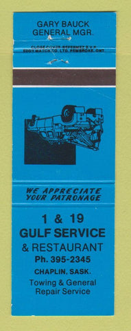 Matchbook Cover - Gulf oil gas 1 & 19 Service Chaplin SK BLUE