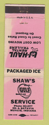 Matchbook Cover - Gulf oil gas Wha's Muncie IN U-Haul Trailers PRINTING ERROR
