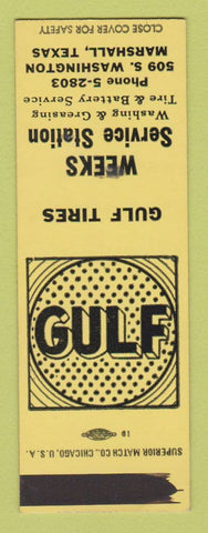 Matchbook Cover - Gulf oil gas Weeks Marshall TX SAMPLE