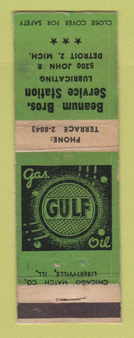 Matchbook Cover - Gulf oil gas Beanum Bros Detroit MI LAMINATED