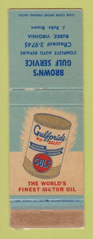 Matchbook Cover - Gulf oil gas Brown's Burke VA WORN LAMINATED