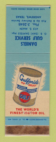 Matchbook Cover - Gulf oil gas Daniels Andrews TX WEAR LAMINATED