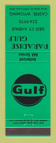Matchbook Cover - Gulf oil gas Paradise Casper WY GREEN