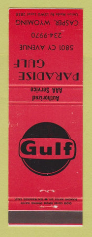 Matchbook Cover - Gulf oil gas Paradise Casper WY DARK ORANGE