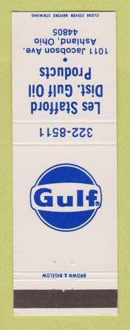 Matchbook Cover - Gulf oil gas Les Stafford Ashland OH