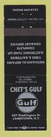 Matchbook Cover - Gulf oil gas Chet's Jamestown NY