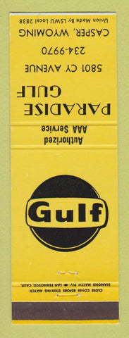 Matchbook Cover - Gulf oil gas Paradise Casper WY YELLOW