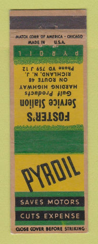 Matchbook Cover - Gulf oil gas Pyroil Foster's Richland NJ LAMINATED