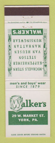 Matchbook Cover - Walker's Men's Clothes York PA
