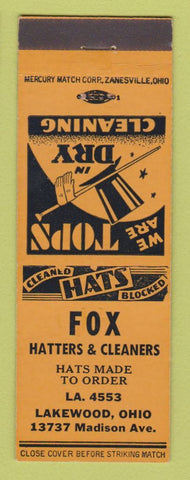 Matchbook Cover - Fox Hatters Cleaners Lakewood OH