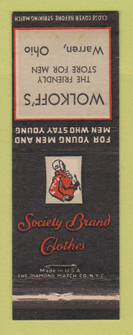 Matchbook Cover - Society Brand Men's Clothes Wolkoff's Warren OH