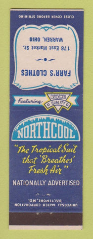 Matchbook Cover - Northcool Men's Suits Farr's Warren OH