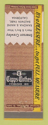 Matchbook Cover - Capp Men's Clothes Emerson Crawley Baldwin Park CA