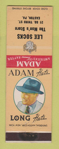 Matchbook Cover - Adam Men's Hats Lee Socks Easton PA