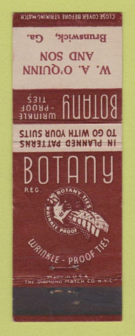 Matchbook Cover - Botany 5MEn's Ties Clothes WA O'Quinn Brunswick GA WEAR