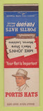 Matchbook Cover - Portis Men's Hats Mike John's Monroe LA