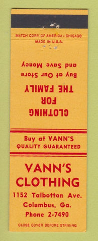 Matchbook Cover - Vann's Clothes Columbus GA