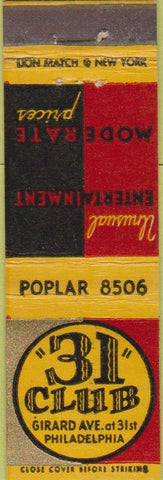 Matchbook Cover - 31 Club Philadephia PA Midget
