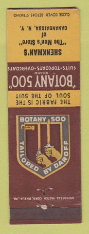 Matchbook Cover - Botany 500 Men's Clothes Shenkman's Canandaigua NY