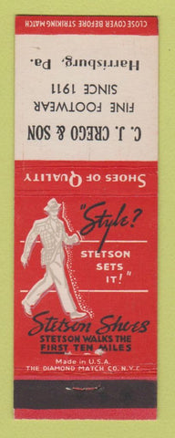 Matchbook Cover - Stetson Men's Shoes CJ Crego Harrisburg PA