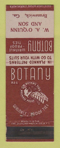 Matchbook Cover - Botany Men's Ties Clothes WA O'Quinn Brunswick GA