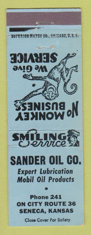 Matchbook Cover - Mobil oil gas Sanders Seneca KS