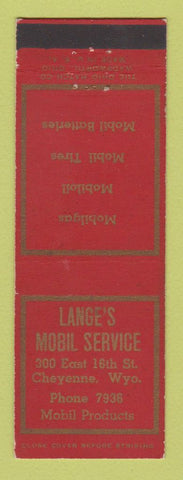 Matchbook Cover - Mobil oil gas Lange's Cheyenne WY