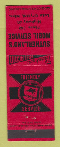 Matchbook Cover - Mobil oil gas Sutherland's Lake Crystal MN low phone #
