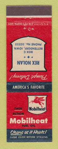 Matchbook Cover - Mobil oil gas Rex Nolan Bettendorf IA