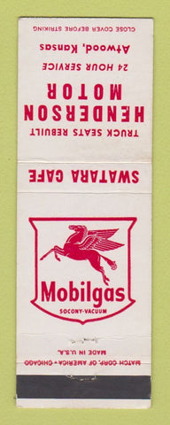 Matchbook Cover - Mobil oil gas Henderson Motor Atwood KS Swatara Cafe
