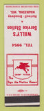 Matchbook Cover - Mobil oil gas Wally's Waukesha WI SAMPLE