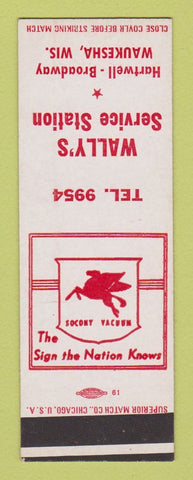 Matchbook Cover - Mobil oil gas Wally's Waukesha WI SAMPLE