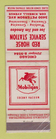 Matchbook Cover - Mobil oil gas Red Horse Chicago IL WORN LAMINATED