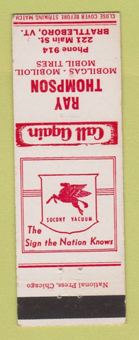 Matchbook Cover - Mobil oil gas Ray Thompson Brattleboro VT