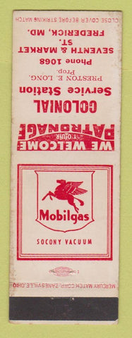 Matchbook Cover - Mobil oil gas Colonial Frederick MD low phone #