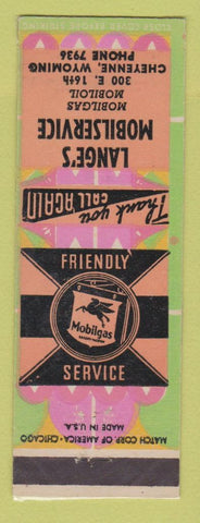 Matchbook Cover - Mobil oil gas Lange's Cheyenne WY LAMINATED