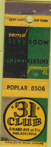 Matchbook Cover - 31 Club Philadephia PA Midget