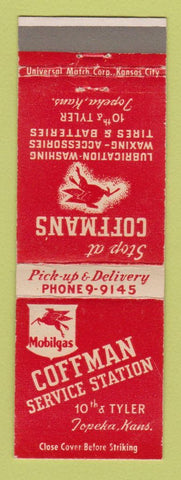 Matchbook Cover - Mobil oil gas Coffman Topeka KS`