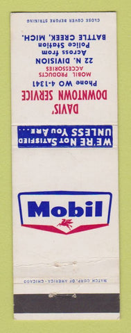 Matchbook Cover - Mobil oil gas Davis' Battle Creek MI WEAR