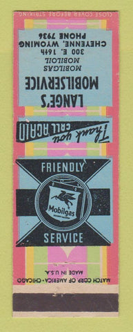 Matchbook Cover - Mobil oil gas Lange's Cheyenne WY